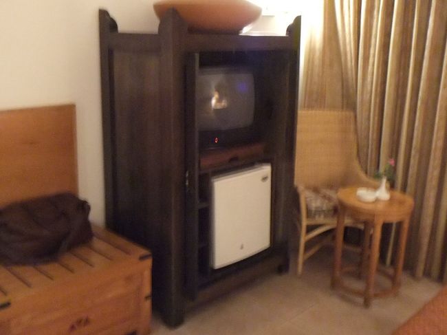 ピンボケですが、テレビがあります。左側は荷物台だと思うので荷物を置きました。