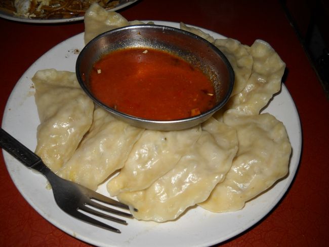 「Vegetable momo」・・モモと言うのは蒸し餃子。こういう日本のと同じような形はチベット風らしい。<br /><br />しかし、このモモ、巨大だ。具にしっかり味が付いているので何も付けなくても美味しいのだが、甘くて酸味のある赤いソースを付けるとまたこれも旨い。<br /><br />この店、若いバックパッカーのような人が多い。これなら彼らの胃袋も充分満たせるんだろうな・・