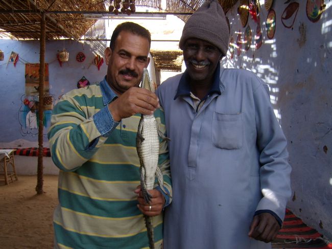 タクシーのおっさんとヌビアのおっさん。<br />持っているワニは2才らしい。<br /><br />結局ワニを触って肩にのせてみたりもした。<br />可愛い……。