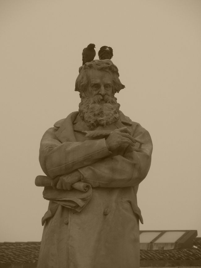 銅像につきものの鳩です。