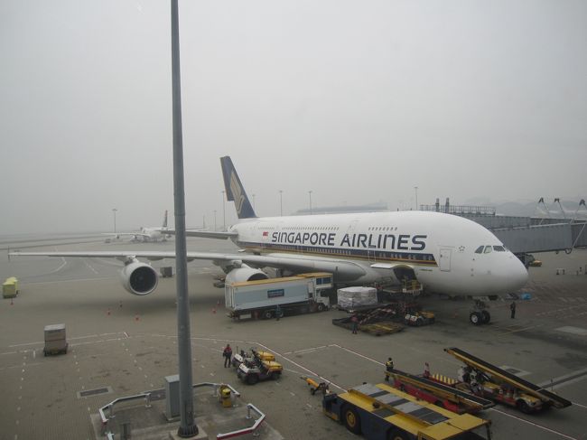 シンガポール航空のA380を発見！<br />飛行機恐怖症なのに、見るのは好きなんです。<br />今度GWにフランス行く時、コレに乗っちゃいま〜す！<br />楽しみだ！