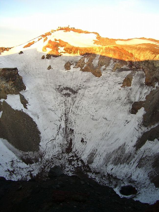 本当は山頂部分を一周する「お鉢巡り」もするつもりでいたのですが、全員一致ですぐに下山道へ。<br />ここまでもやっとで来たというのに、これから１周３キロ・１時間半なんて無理です。
