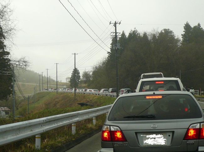 インターを出て少し進んだ所で早くも渋滞です。<br /><br />数キロしか進んでいませんが只今の時刻は７：００。<br /><br />あっという間に４０分経っています。<br /><br />いつ着くのか不安になってきました・・・。<br /><br /><br /><br />（混むと聞いていたので想定内ではありましたがIC→滝桜パーキングまで結局７．３キロを1時間かかってしまいました。）