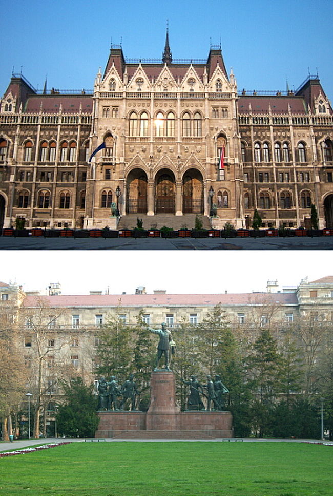 チケット売り場は正面から見て右側なので、そこまで歩いていくとプラカードが立っており、既に並んでいる人が…。 <br />小学生の団体まで並んでいて、10分前にして「出遅れたか！？」と焦ったのですが、団体は後に団体用のところに連れて行かれたので、だいたい7〜8組目だったかな？ <br />ここで一つ書き記しておきたいのが、チケット販売の効率の悪さ！ <br />8時から開始はいいんですが、議事堂の周りにはぐるーーっとロープが張り巡らされていて、かちっとした軍隊風の警備員さんが監視しています。 <br />プラカードのあるところはロープが外れるようになっていて、警備員さんがチケット購入希望者の出入りの度にロープを外したり戻したり。 <br />国会議事堂に変な奴が容易に入れないようにしてるんだなってのはわかるんですが、1組入れてロープ閉める、前の人が戻ってきたら次の1人を入れてロープ閉める、の繰り返し。 <br />なんで一組ずつなの！？！？！？効率悪すぎ。 <br />しかもロープからチケット売り場のドア（ローマ字の10番）まで100mくらいあるので、行って帰ってくるのに結構時間かかるんです。 <br />一気に何組か入れてしまえばいいのに…とじりじりしながら待っていたらようやく私の番。 <br />ちょうど前の人も1人だったので、私も一緒に入っていいよという仕草をされ、2人で通ったらロープ閉められました。 <br />10番ドアに入ると、ロープ出入りの効率の悪さよりもっとびっくりして目が点。 <br />チケット売り場がたった1つしかありません。 <br />ガイドツアーの定員が1回50人で、英語以外にもイタリア語、フランス語、ドイツ語があり、単純計算しても平日は最大400人の人が来るはずなのに、たった1つのレジ！？信じられない… <br />レジのおばちゃんはテキパキしてたけど、これが未だ残る社会主義時代の効率の悪さか…と朝から愕然。 <br />国会議事堂はかなり人気あるので、観光客がたくさん来ることも予想できるだろうし、余計なお世話だとは思いますがもっと受付増やしたらどうなんでしょう。 <br />ロープでいちいち1組ずつ区切ってちょろちょろしか入場させなかった理由もとチケット売り場を見た後では激しく納得できました。 <br />大量に入れたところで待たせる場所もないんです。 <br />中でも3組分待って、ようやく購入できました。学生は1320フォリント。大人は学生の倍。お金かかります。 <br />はぁーーーびっくりした。政府管轄の建物なのに、まさかこんなに非効率な仕組みで回っていたとは。 <br />帰りもロープ開けてもらって、ガイドツアー予約は無事完了。 <br />買うまでに20分もかかっちゃったよ。なんなの、もう。<br /><br />（上）正面から見た国会議事堂。 <br />（下）議事堂の横にある広場。ハンガリー独立戦争を指導したコシュート・ラヨシュの像があります。