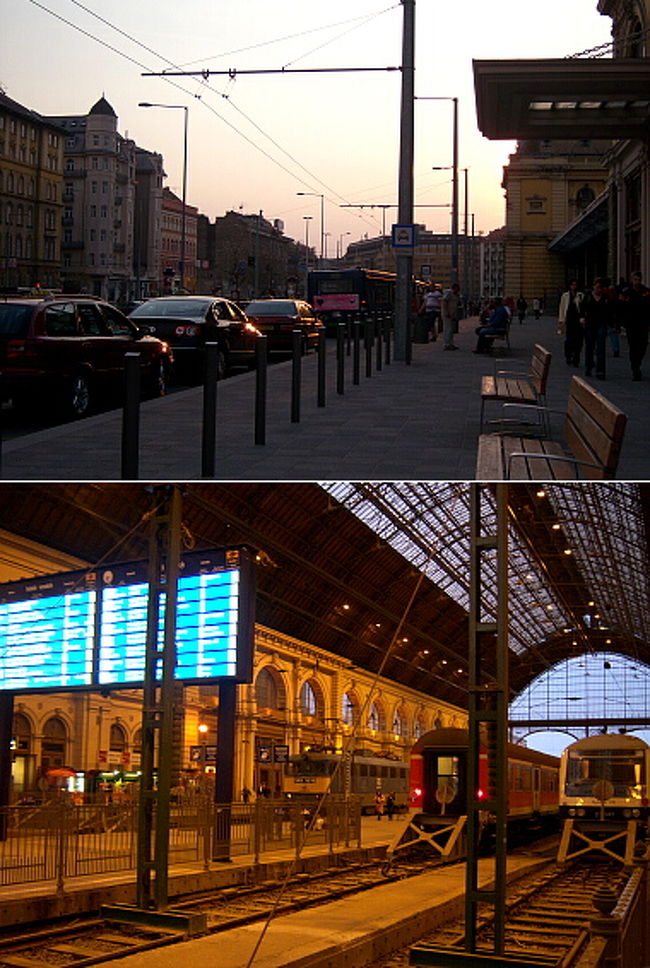 6時頃、駅に到着。はぁーー…やっと着いた…。 <br />電車の発車時刻は19:53なのであと2時間近くあります。 <br />駅で待ってようと思ったのに、駅の中にはベンチ一つなくてびっくり。 <br />大きな駅だからベンチくらい備え付けられてると思ってました。 <br />仕方なく外のベンチでただひたすら待つ。<br /><br />（上）外で待ってた時に撮った写真。 <br />（下）駅の中。ホームもたくさんあるし、電車の乗り入れも多いです。<br /><br />駅の中ではチェスで対決しながら電車待ちしている人もいました。みんな暇なんですねー 