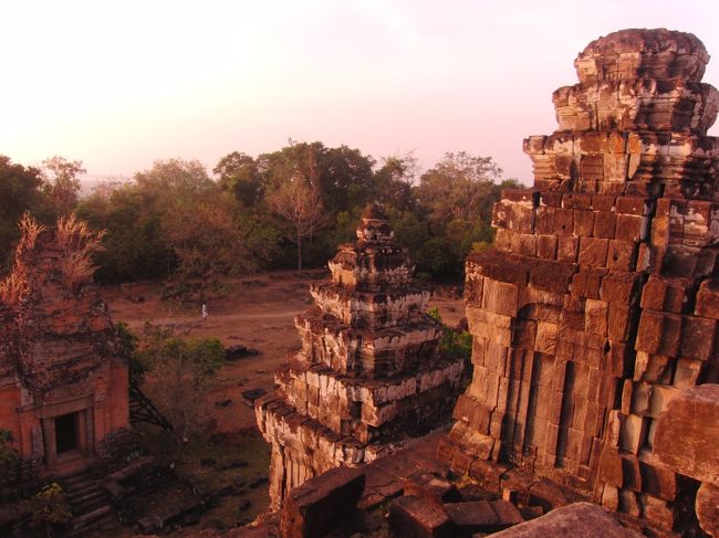 建物に夕日が反射する。