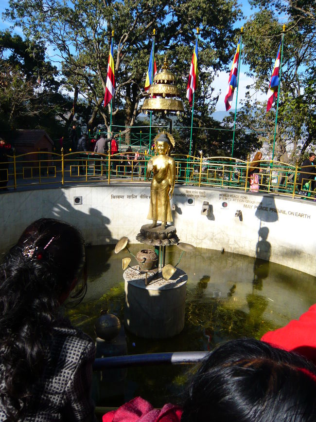 スワヤンブナートの近くにある金色仏陀。<br /><br />コインを投げて賽銭箱に入ったらラッキー。