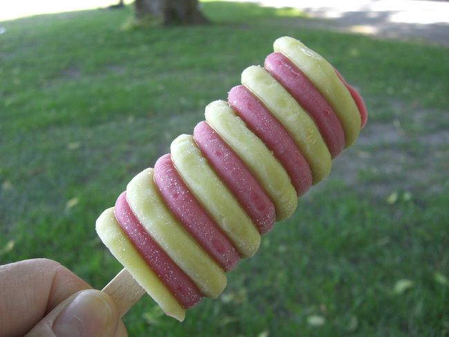 陰に入ると涼しいのですがたくさん歩き回って暑かったのでアイスを食べました。