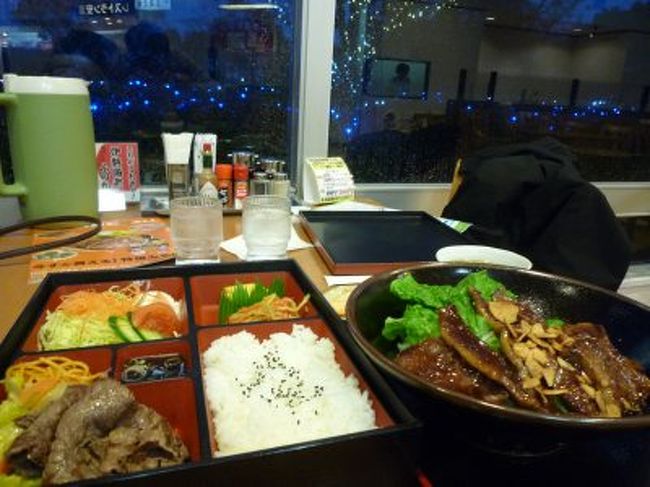 旅の最後は安濃サービスエリアにて<br />松阪牛で締めくくります。<br />右が1800円の松阪牛スタミナ丼<br />左が1600円の松阪肉定食です。<br />今回、イセエビやアワビ等は食べることが出来ませんでしたが、三日間で色々な南紀の味覚を楽しめました。