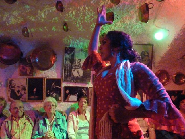 フラメンコショーは洞窟風の建物で行われます。<br />フラメンコは伝統文化なのか、けっこう年を召された<br />方が演じるような状態でした。なかなか音響効果も手伝って楽しめました。<br /><br />ただ、セビーリャのフラメンコと比べると<br />観光客向けという感じはします。