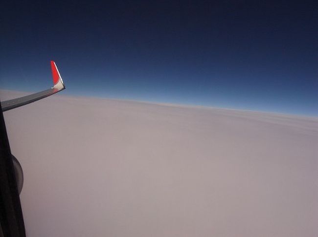 雲海の上を飛行。<br />B737のウイングレットがカッコイイ！