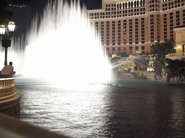 そして、宿泊してるベラッジオに戻ってきて正面が噴水ショーを観ます。<br />15分に1回ショーがあり、音楽に合わせて噴水が踊ります。<br />優雅に、時には迫力満点で、ずっと見てても飽きません。<br />これは必見ですよ。。<br /><br />そしてその後は、、、、勝負タイムです！<br /><br />就寝したのは、夜中3時でした。<br /><br />本日の成果、、、、+220！<br /><br />