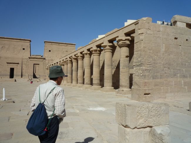 イシス神殿の列柱（右）と第１塔門（左）。