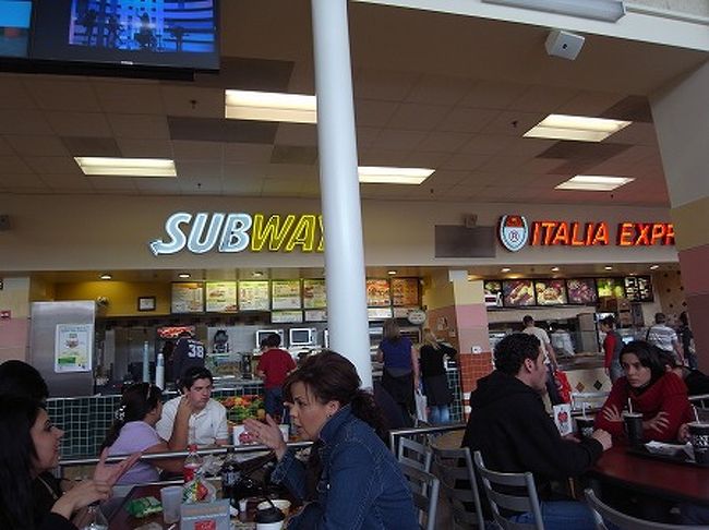 体の大きい私は、いつもアメリカで服や靴を購入します。<br />トミーフィルフィガー、カルバンクライ、ナイキなど買いあさります（＾＾；<br /><br />で、買い物もひと段落して、フードコートで昼食です。