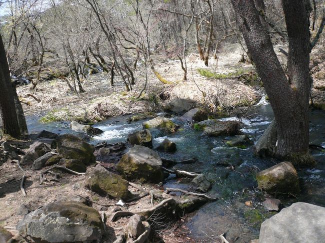 途中小川があります。