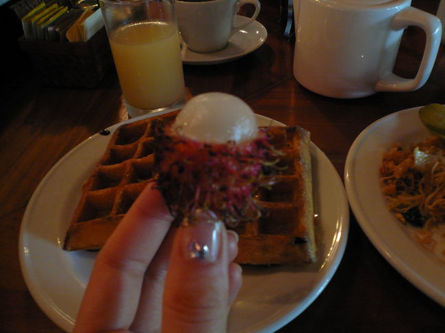 トロピカルフルーツもいっぱいあります。<br /><br />うしろのワッフルは注文すると目の前で焼いてもらえます。