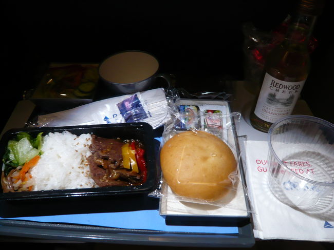 機内食はフィッシュかビーフか…もちろんビーフ！<br />韓国風焼き肉ビビンバ！<br />結構美味しい!!<br /><br />デルタの評判がとっても悪かったので<br />行く前は心配でしたが、<br />ほったらかしといてほしい私としてはちょうどいい！<br /><br />サービスは必要最小限で十分です。