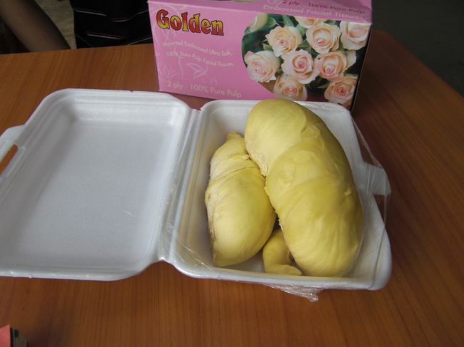 ということで、ドリアンを食す。初ドリアンですが、言われているほど臭くなく、すごく脂っぽくてジューシーで、牛肉やマグロの脂感と似ています。<br />フルーツの中では高いですが、シンガポール人の大好物です。