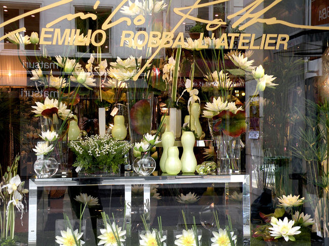 目指すマイヨール・美術館は、Rue de BACの駅のすぐ近く。地下鉄をでるとすぐにエミリオ・ロッバの花店の豪華なウインドーが目に入る。<br /><br />いろんなものが盛り沢山、という感じのショーウインドー。