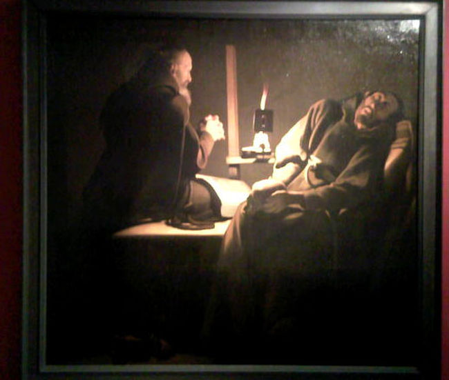 この企画展は、現代アートのみでなく、「ヴァニテー虚栄ー人の儚さ」というテーマでカラバッジオを始め、17世紀の絵画も見せてくれる。<br />写真は、ジオルジュ・ド・ラ・トｳールの「聖フランシスコの脱魂」。昇天する聖人の表情が胸を打つ。