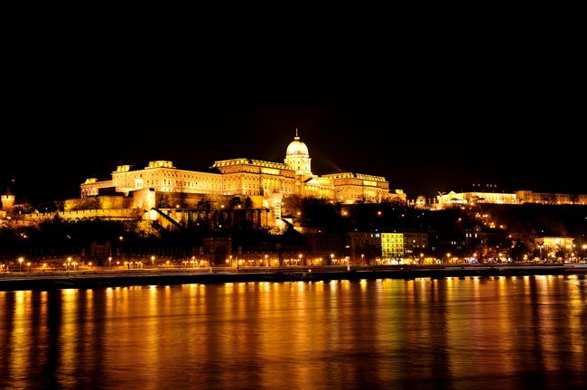 夕食後はドナウ川を散歩します。<br />ジェルボーから歩いてすぐドナウ川に出ます。<br /><br />ドナウ川の向こうの丘に王宮が翼を広げています。<br /><br />