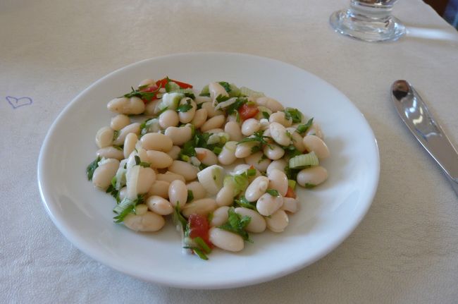 昼食は　豆の前菜　キョフテ（ハンバーグ風）　甘ーいデザートでした。