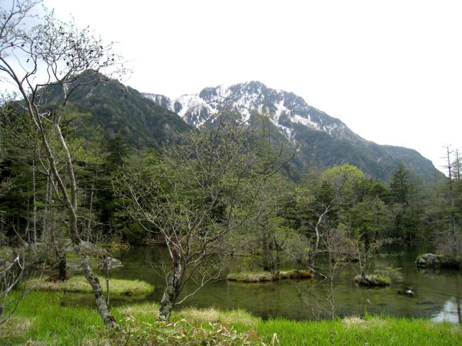 山の頂にはまだ残雪が。