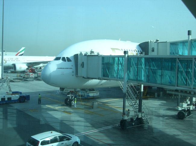ＥＫ073　パリ行きが8:20に出発です。7時間10分のフライト、そして待望のエアバスＡ380-800に。１階がエコノミーで２階はファーストとビジネス、それにシャワーもあるそうです。もちろん１階へ向かいます。
