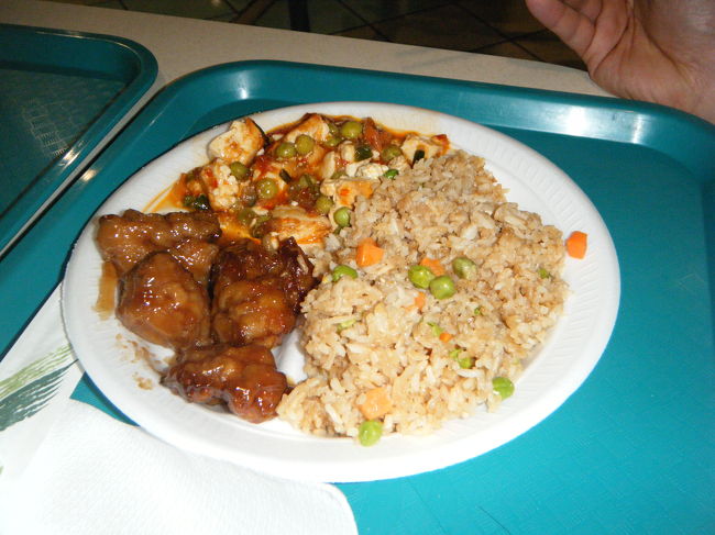 今回の旅行で、初めてパパが自分でオーダーしたもの。<br />アリランとは違うお店の中華です。10ドルを渡し、嫌々ながら、なんとか頼めたみたいです。<br /><br />この後は、メイシーズで子供服とゴディバをショッピング。元が安いのですが、ビジターカードでさらに１０%安くなります。<br />クイックシルバー、プーマ、子供のトランクスを買いました。<br />姪っ子用のプーマのTシャツは12?でした。色使いがかわいいです。