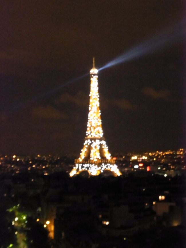 毎時00分から5分間だけ激しくなるLa tour Eiffelの<br />ライトアップ。<br />昔が10分くらいやってたと思ったんだけど・・・<br /><br />凱旋門の階段を2分で駆け上りどうにか<br />このイルミネーションが見れました！！<br />ピカピカ光るこのイルミネーションは<br />やっぱりちょっと下品な感じで私は好きじゃないです。