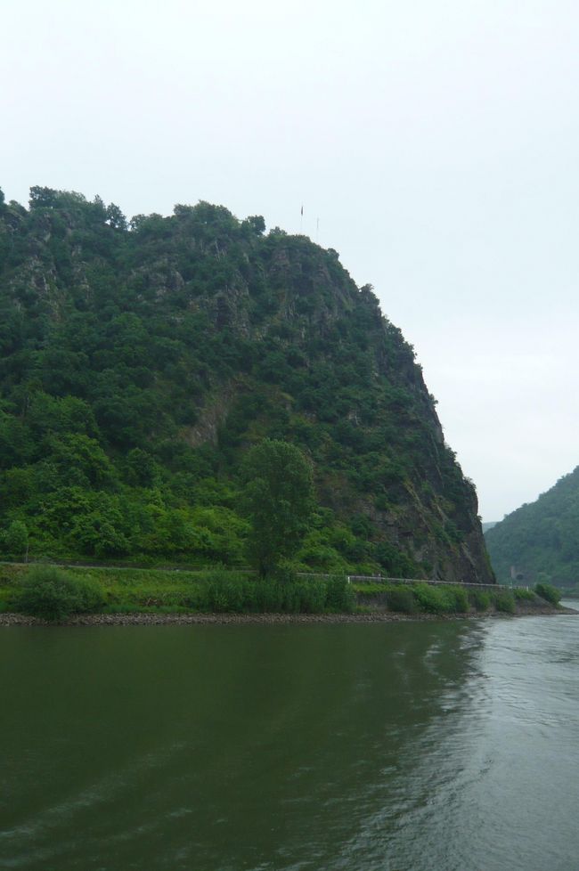 見えてきました！　これがローレライの岩山。　大きくカーブして　昔は難所だったとか。