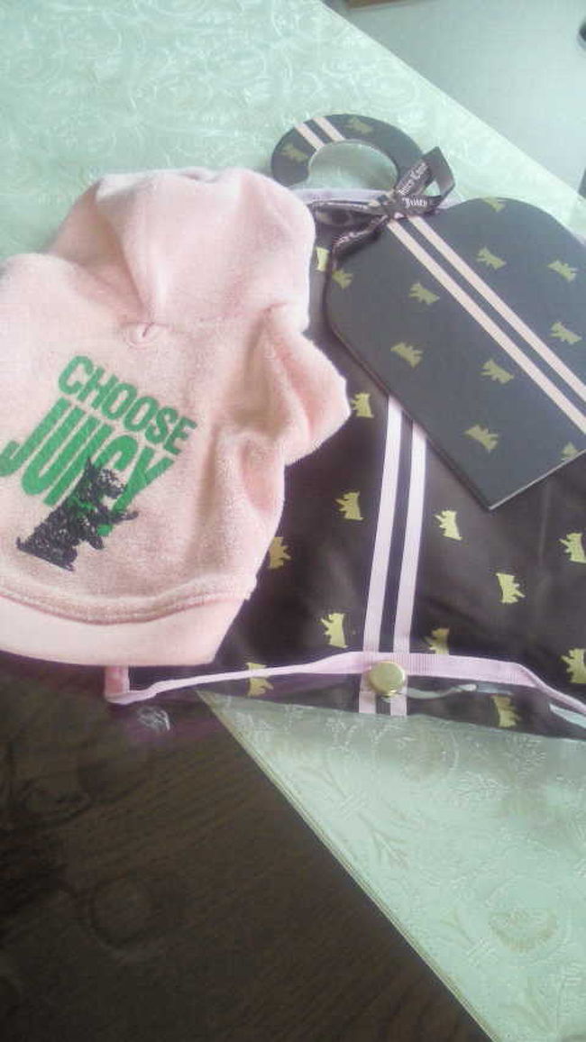 ジューシークチュールでは、<br />ワンちゃん向のお洋服もあります。<br /><br />可愛い、ガーメントケースやハンガーにかけて<br />ラッピングしてくれます。<br /><br />こちらのお洋服はセールで$25くらいでした。<br />ワンちゃん向けのお洋服はロイヤルハワイアン<br />ショッピングセンターのお店より、<br />アラモアナのお店の方が多い様な。。。<br /><br />ついでにスタッフさんの感じも良い様な。<br />因みに英語力は、それなりにあります。