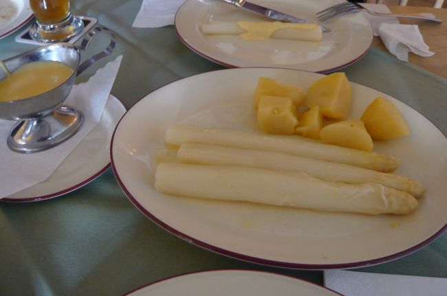 絵画を充分たのしみ、　夕食は　シュパーテン・ハウスで。　州立歌劇場の前なので、（オペラの開演前）席はほぼ満席。丁度空いた席があり、　ラッキー！<br />シュパーゲル・オランデーズソース。　ここのシュパーゲル　大きくて、おいしーい。