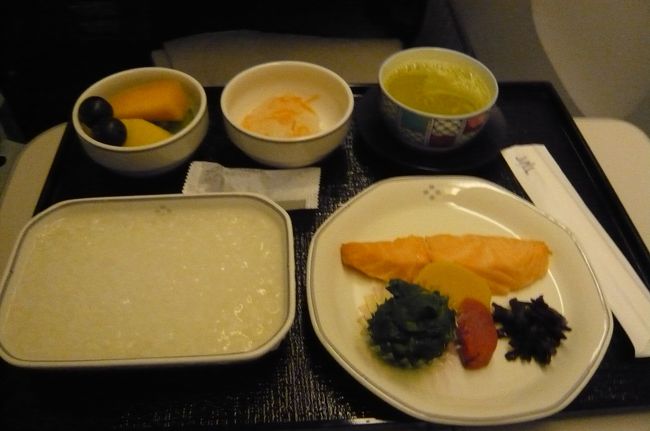 熟睡後、　到着前は和定食、お粥でした。<br /><br />おいしいシュパーゲル　とドイツ料理。　来年もこの時期行きたいねー。<br />予定より　少し早く成田着。　ＪＡＬのクルーの方　とってもきめ細やかなサービス、ありがとう。　お世話になりました。<br />楽しい　美味しい　ドイツ旅行でした。