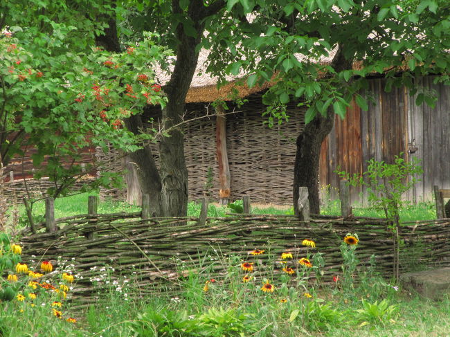 小枝で編んだフェンスと壁の家