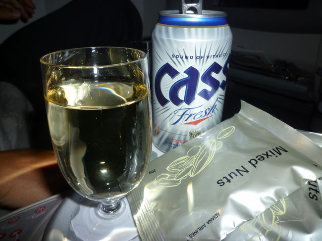 夕食後ぐっすりと寝てしまいました<br />CAがよく周ってくれてるので呼び出しブザーも鳴らすことなくビールとワインをオーダー<br />ナッツと持って来てくれます