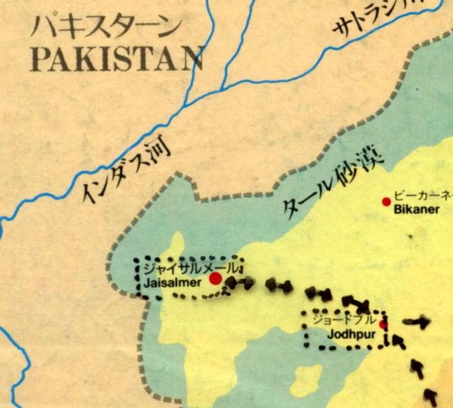 とうとう、ホテルの客引きに負けて、らくだツアーに参加する事になった。<br />ツアーと言っても、客は俺一人、ガイドは地元の小僧だけなのだが・・<br /><br />ルートは、ジャイサルメールから西へ４０km所にある「サム砂漠」までらしいが、２泊３日で行けるのだろうか？