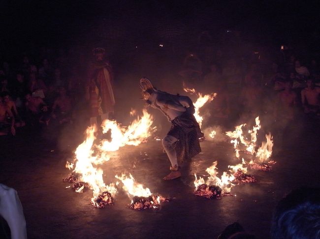 クライマックスは火に囲まれた白い猿が、火に立ち向かっていくところ。<br />藁に火がつくと、観客席まで一気に暑くなります。<br />会場のテンションは最高潮！<br />火が鎮火する頃には白い猿がすすけて黒い猿になってました。<br /><br />公演の時間は１時間ぐらいでしょうか、面白かった。<br />でも、客席は板なんで、お尻はかなり痛いです。