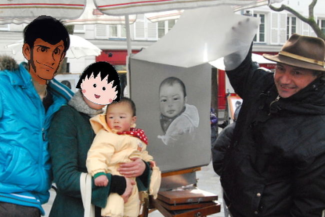 旅の記念に、モンマルトルの絵描きさんに甥っ子ちゃんの絵を描いてもらいました。