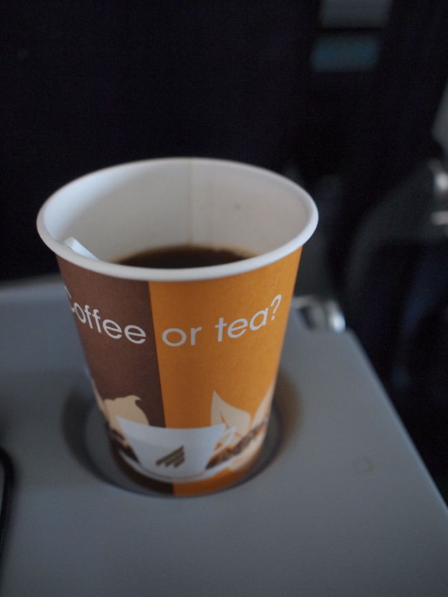 ここでは人の良さそうなCAのおじさまが、客が日本人だと見ると<br /><br />「コーヒー？コーチャ？」<br /><br />と日本語で聞いて回ってました。