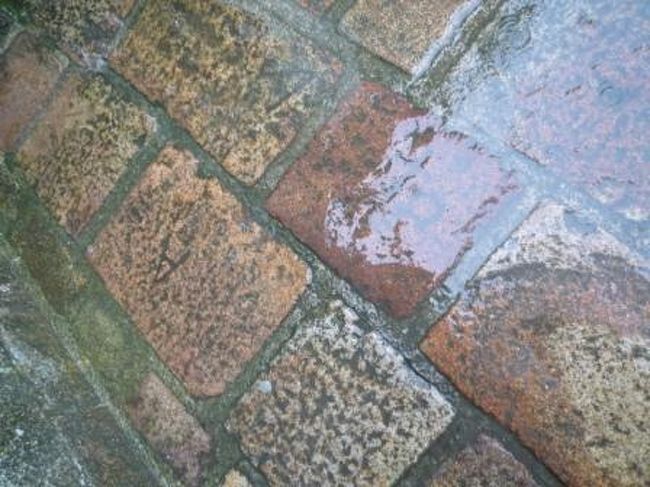 教会の正面にある西のテラス。<br /><br />見える！？<br />床の石畳には、アルファベットや数字が。<br />建設時、自分が運んだ石に目印を付けたとか。<br />歩合制だったんだって。