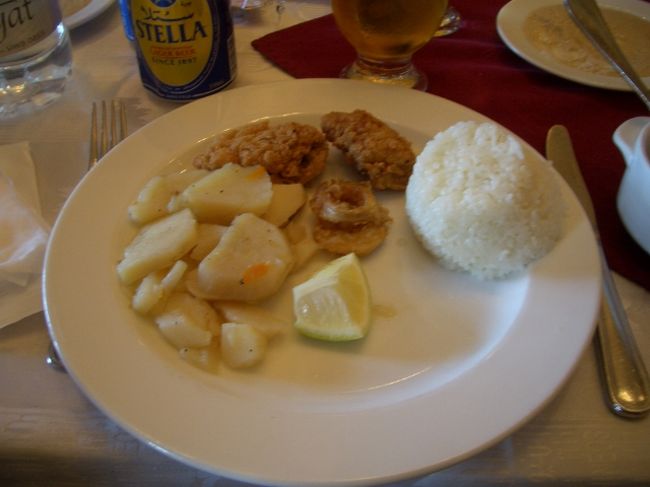 イカのフライや諸々。かなり寂しい感じです。<br />別の日本のツアーと居合わせたのですが、「向こうはきっと高いツアーなのね！美味しそうな魚が丸々、出てたわよ！！」と同じツアーのおばちゃんがまくし立てていました。