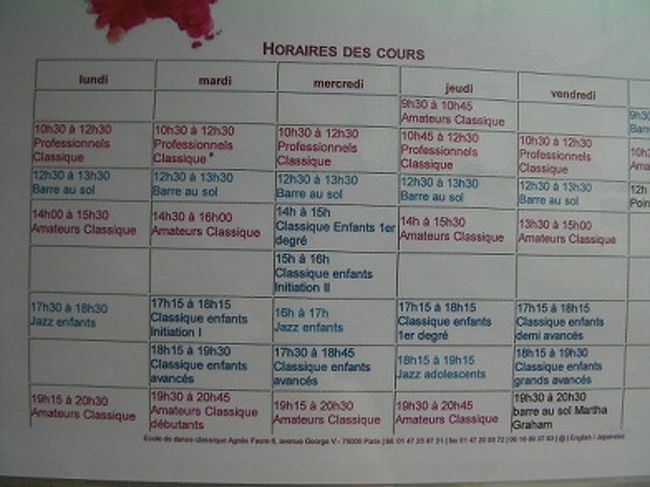 レッスンスケジュールです。