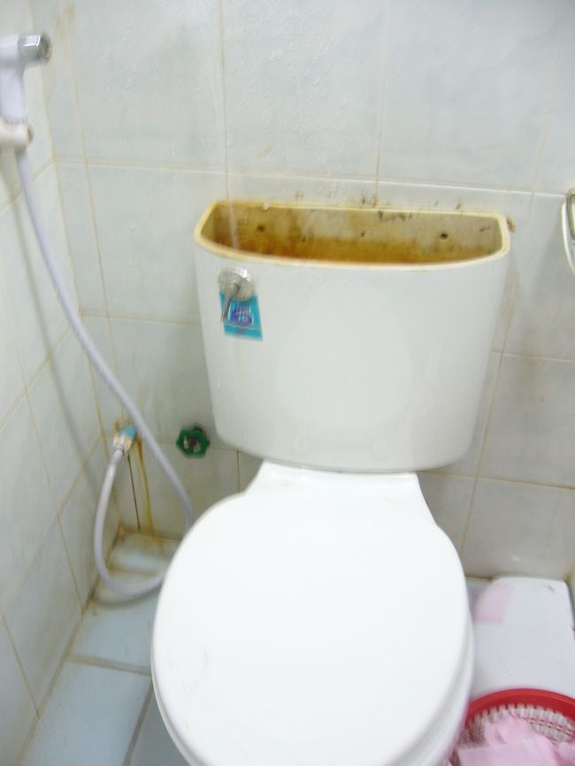 空港のトイレにて。<br />便器が壊れていて、水が噴水みたく吹き出てた！