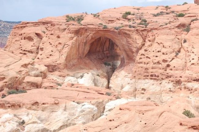 その一つ、登りだけで1時間を要した2.4kmの登りでCassiday Archと命名されている岩のｱｰﾁを見に行きました。その時、雷雨に会い怖くなり走って下山しました。平地の雷は恐ろしくありませんが、山の雷は落下の可能性が高く、メガネ、時計、車のキーを直接空気に触れない様にﾊﾞｯｸに収納して下山。<br />また、山の麓まで行くのに片道30分程度乾いた川を歩くので、もし豪雨でもなれば心配ですけど、雨はほんのわずかでした。<br />