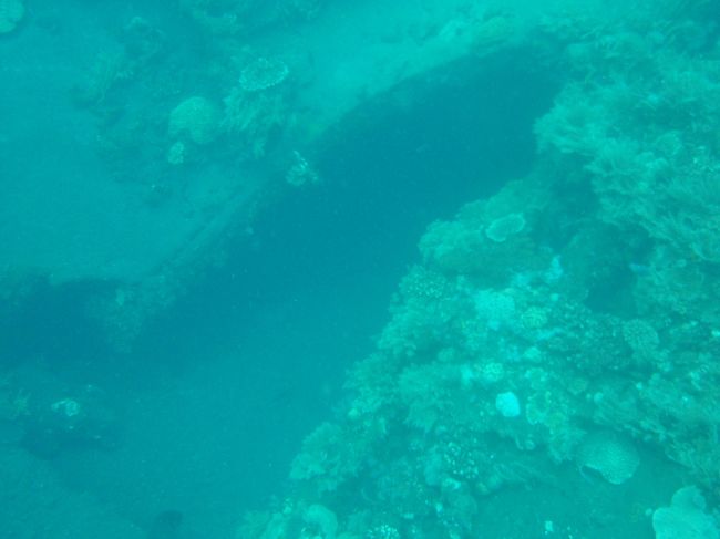 最初潜った時、水の中で呼吸ができるという状態に違和感を感じ、若干パニックになりました(笑)<br /><br />写真は沈没船に開いた穴です。<br />大きすぎて全体像は撮れません。<br /><br />
