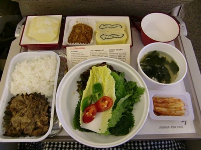 ソウル⇒ロンドン便<br /><br />1回目の機内食は、韓食を選びました。<br />『 プルコギ栄養サンパブ 』 