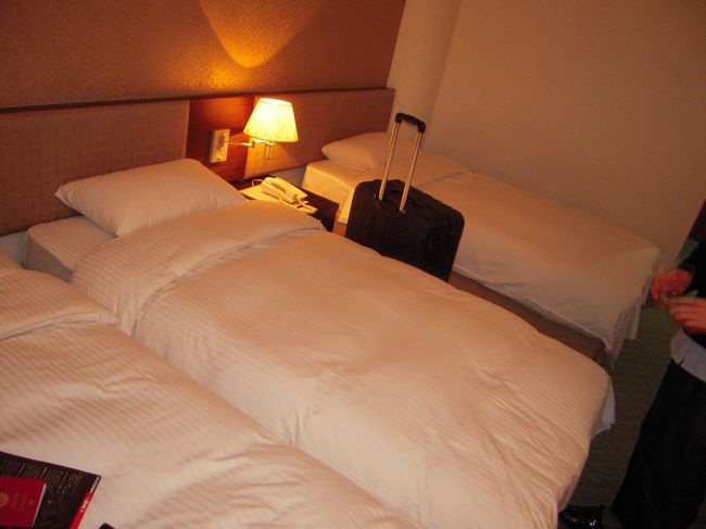 そんなこんなでホテル到着。<br />トリプルベッドだーい！<br />清潔感はあったけど、やっぱ格安ホテル。。<br />はだしで部屋を歩くと、ダニにさされまくってしまい苦しみました。
