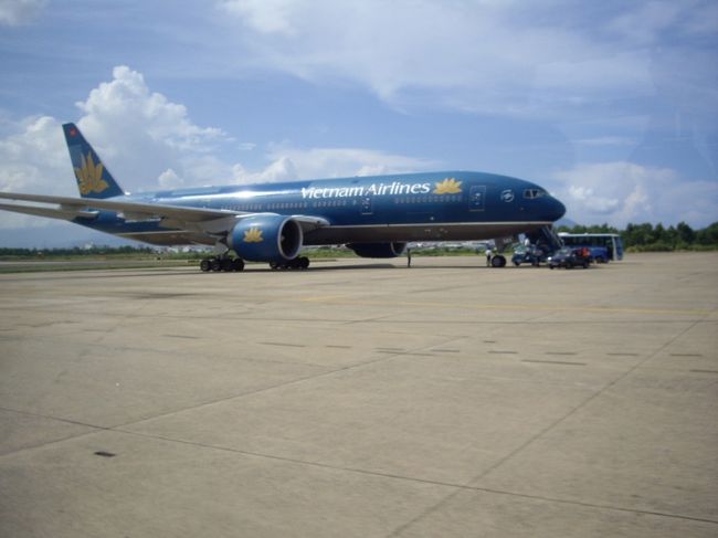 今からホーチミンを後にし、ホイアンへ跳びます。<br /><br />ベトナム航空は蓮の絵で<br />これまたかわいいですね。