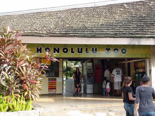 ホノルルＺＯＯ。<br />ダイアモンドヘッドグリルでランチプレートを買い、こちらで食事。<br />椅子やテーブルがいくつかあり便利です。（ハワイアンエクスプレスでやってました。）<br />子供もわれわれ大人も、のどの膨らんだお猿さんに夢中でした。<br />